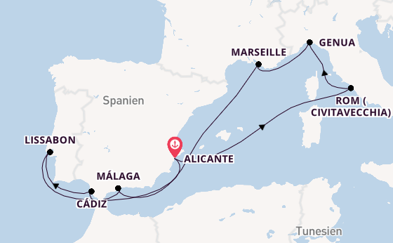 Westliches Mittelmeer ab Alicante, Spanien auf der MSC Sinfonia