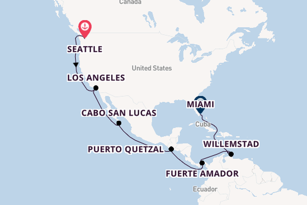 Midden-Amerika vanaf Seattle, Verenigde Staten met de Queen Elizabeth