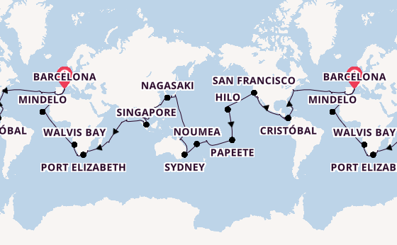 World Cruise from Barcelona, Spain with the Costa Deliziosa