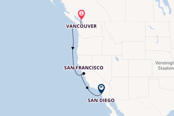 USA Westküste ab Vancouver, Kanada auf der Zaandam