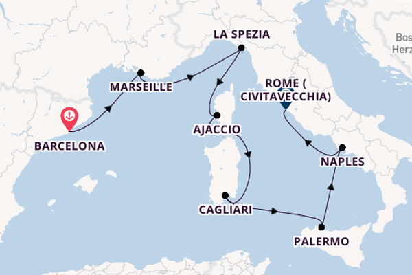 Western Mediterranean from Barcelona, Spain with the Insignia