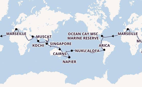 Round-the-World Trip from Barcelona, Spain with the MSC Magnifica