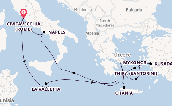Middellandse Zee vanaf Civitavecchia (Rome), Italië met de Celebrity Ascent