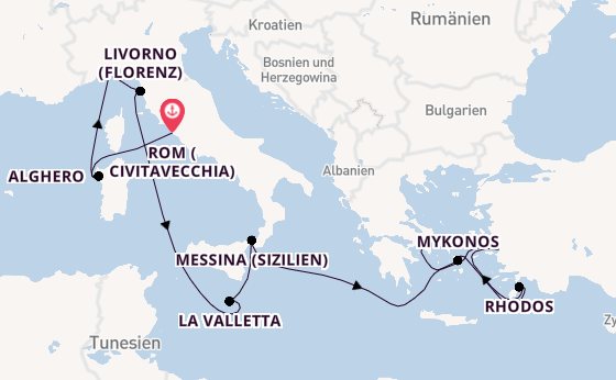Mittelmeer ab Civitavecchia (Rom), Italien auf der Enchanted Princess