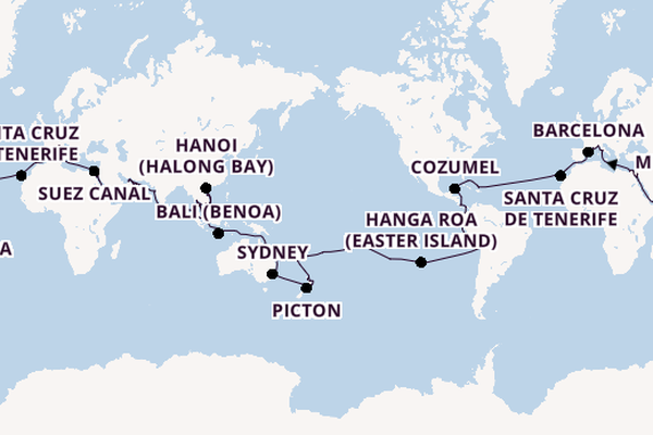 Round-the-World Trip from Rome (Civitavecchia), Italy with the MSC Magnifica