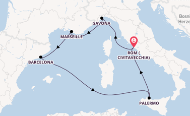 Westliches Mittelmeer ab Civitavecchia (Rom), Italien auf der Costa Toscana