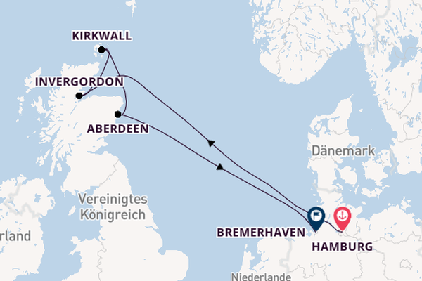 Schottland ab Hamburg, Deutschland auf AIDAsol