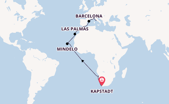 Westliches Mittelmeer ab Kapstadt, Südafrika auf der Costa Deliziosa