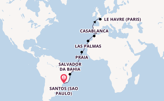 Transatlantik ab Santos (Sao Paulo), Brasilien auf der Costa Diadema