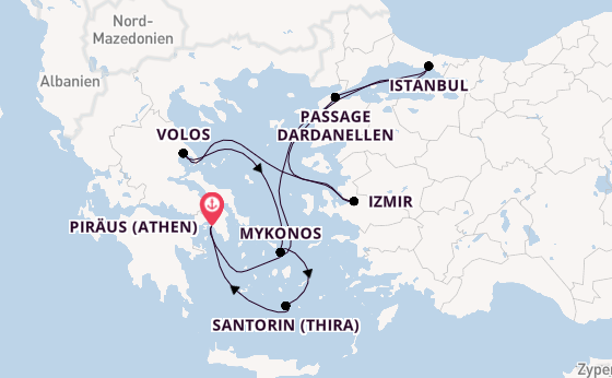 Östliches Mittelmeer ab Piräus (Athen), Griechenland auf der Costa Fortuna