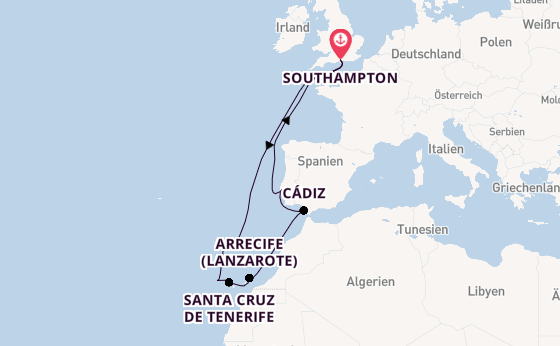 Kanarische Inseln ab Southampton, Großbritannien auf der Britannia