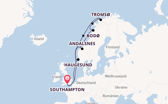 Norwegen ab Southampton, Großbritannien auf der Aurora
