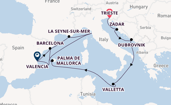 Western Mediterranean from Trieste, Italy with the Queen Victoria