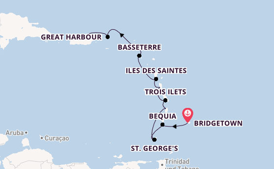 Südliche Karibik ab Bridgetown, Barbados auf der Silver Shadow