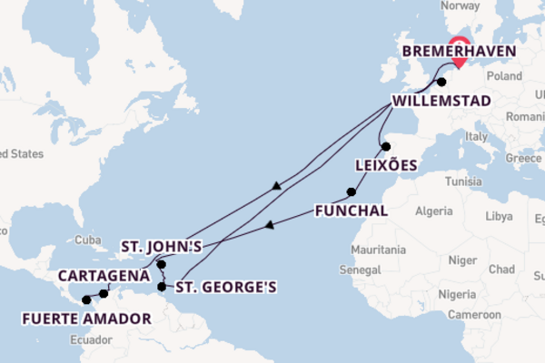 trans-Atlantisch vanaf Bremerhaven, Duitsland met de Amera