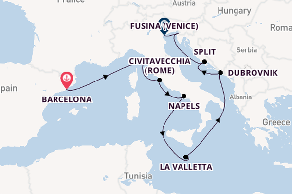 Middellandse Zee vanaf Barcelona, Spanje met de Seven Seas Navigator