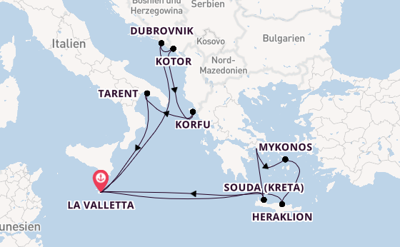 Mittelmeer ab La Valletta, Malta auf der Azura