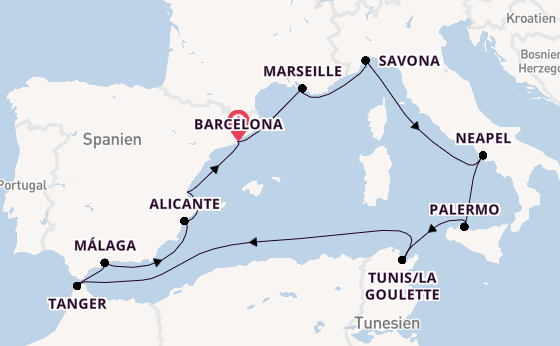 Westliches Mittelmeer ab Barcelona, Spanien auf der Costa Pacifica