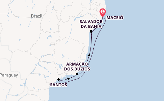 Brazilië vanaf Maceió, Brazilië met de MSC Virtuosa