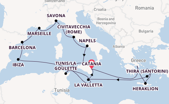 Middellandse Zee vanaf Catania, Italië met de Costa Fascinosa