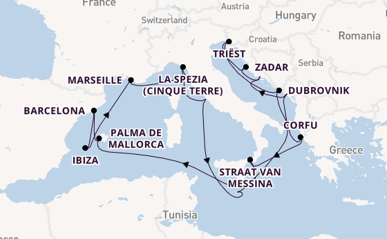 Middellandse Zee vanaf Civitavecchia (Rome), Italië met de Queen Elizabeth