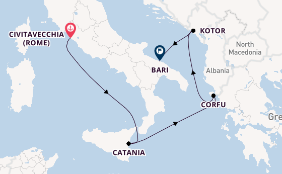 Middellandse Zee vanaf Civitavecchia (Rome), Italië met de MSC Orchestra