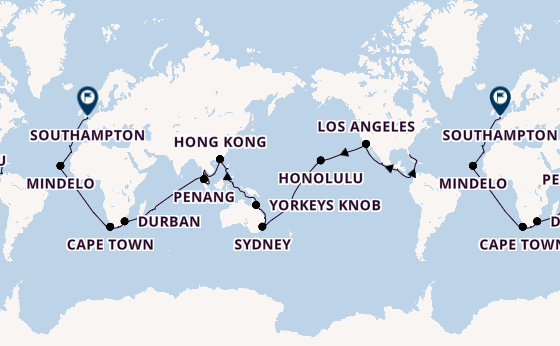 Round-the-World Trip from Miami, Florida, USA with the Queen Anne