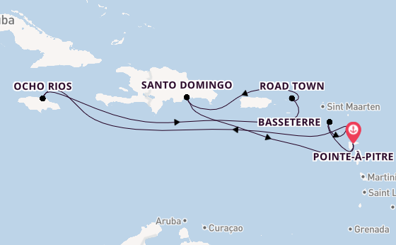 Caribbean vanaf Pointe-à-Pitre, Guadeloupe met de Costa Favolosa