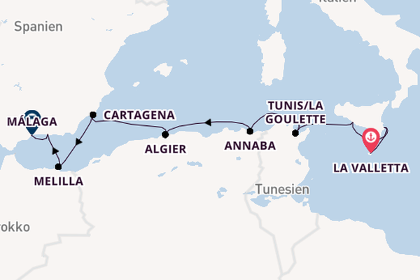 Mittelmeer ab La Valletta, Malta auf der Le Bougainville