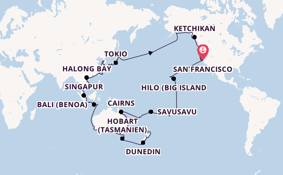 Transpazifik ab San Francisco, USA auf der Seven Seas Splendor