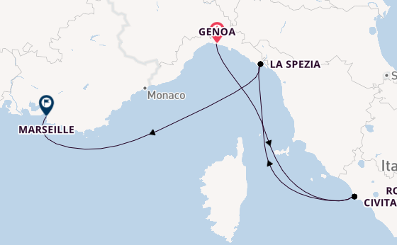 Western Mediterranean from Genoa, Italy with the MSC World Europa