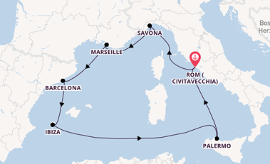 Westliches Mittelmeer ab Civitavecchia (Rom), Italien auf der Costa Smeralda