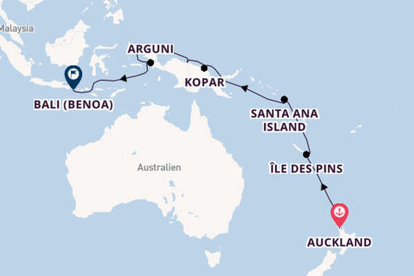 Indonesien ab Auckland, Neuseeland auf der HANSEATIC spirit