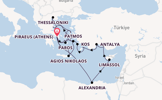 Eastern Mediterranean from Piraeus (Athens), Greece with the Azamara Onward