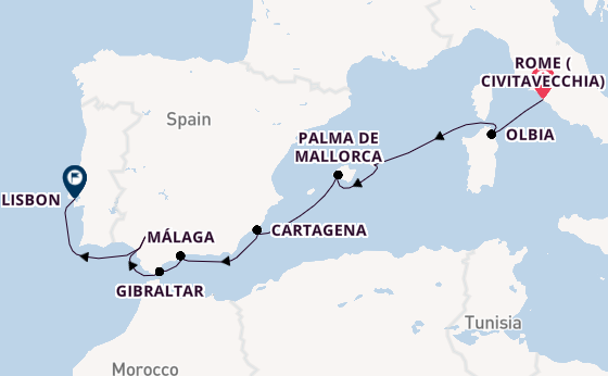 Western Mediterranean from Rome (Civitavecchia), Italy with the Azamara Quest