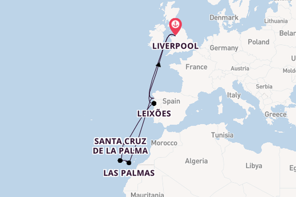 Canary Islands from Liverpool, England with the Bolette