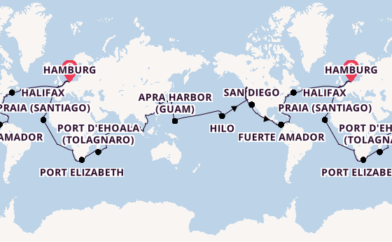 Wereldreizen vanaf Hamburg, Duitsland met de Artania
