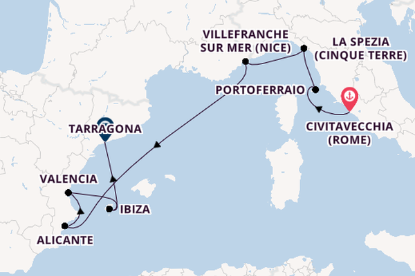 Westelijke Middellandse Zee vanaf Civitavecchia (Rome), Italië met de Seven Seas Voyager