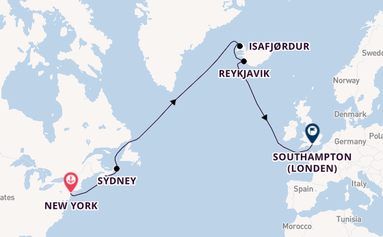 trans-Atlantisch vanaf New York, Verenigde Staten met de Queen Mary 2