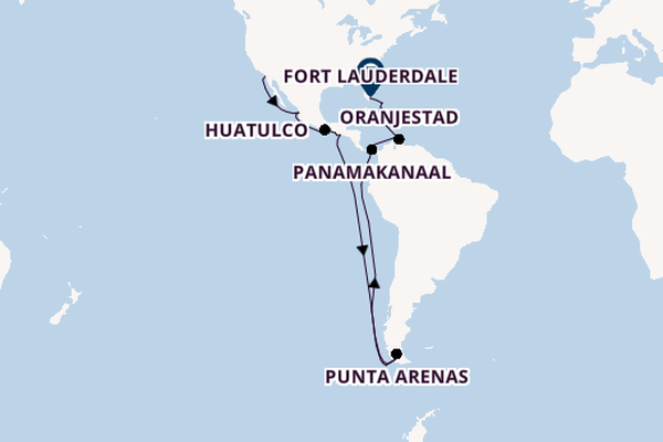 Caribbean vanaf San Diego, Verenigde Staten met de Koningsdam