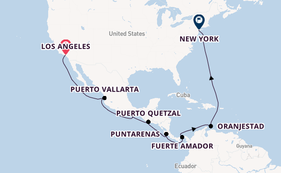 Midden-Amerika vanaf Los Angeles, Verenigde Staten met de Coral Princess