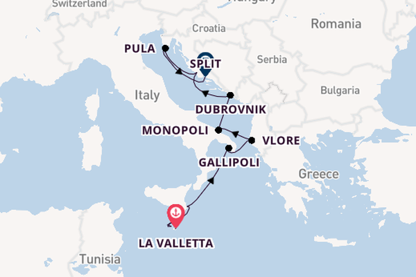 Middellandse Zee vanaf La Valletta, Malta met de Silver Whisper