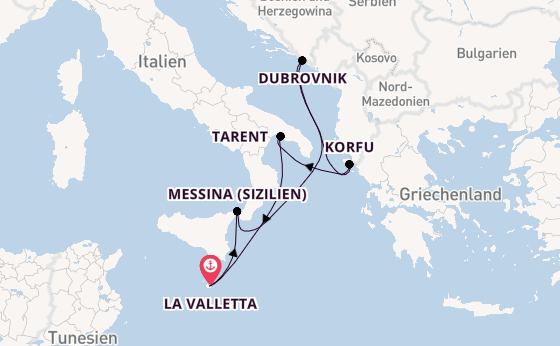 Mittelmeer ab La Valletta, Malta auf der Azura