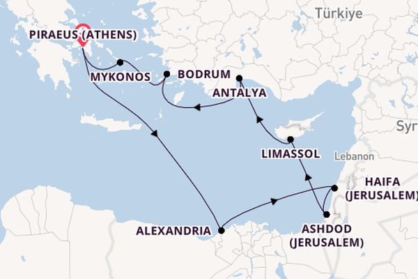 Eastern Mediterranean from Piraeus (Athens), Greece with the Nieuw Amsterdam