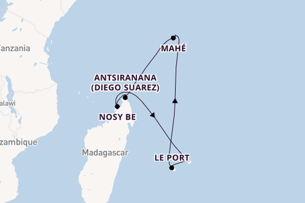 Indische Oceaan vanaf Port Louis, Mauritius met AIDAblu