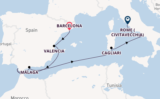 Western Mediterranean from Barcelona, Spain with the Zuiderdam