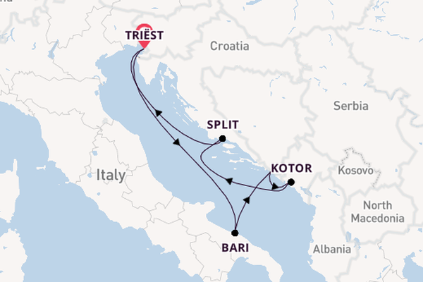 Middellandse Zee vanaf Triëst, Italië met de Mein Schiff 4