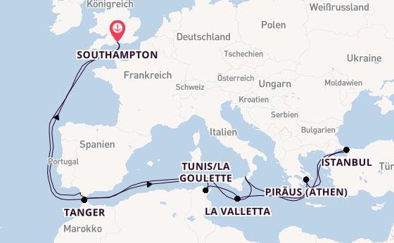 Mittelmeer ab Southampton, Großbritannien auf der Britannia