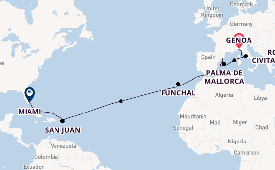 Transatlantic from Genoa, Italy with the MSC Grandiosa