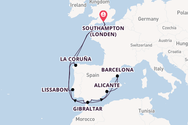 Westelijke Middellandse Zee vanaf Southampton (Londen), Engeland met de MSC Virtuosa